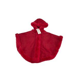 Faux Fur-Trimmed Hooded Baby Girl Cape Cloak For 3-6 Months Cherry Red Casual